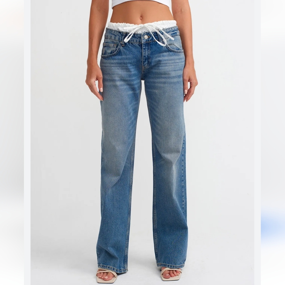 Sincerely Jules Denim Flare Jeans with Cream Tie